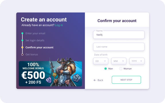 SafeCasino Passos para o registo 3